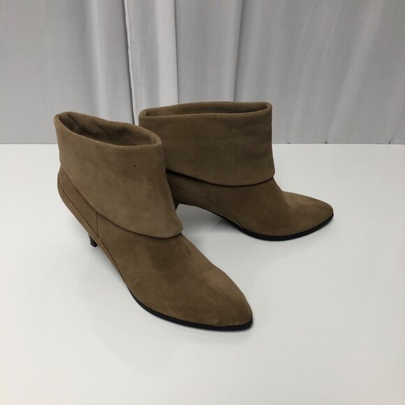 Lana Taupe Ankle Boots Womens Size 10M Leather Upper Cuffed Heeled Shoes - Picture 6 of 9